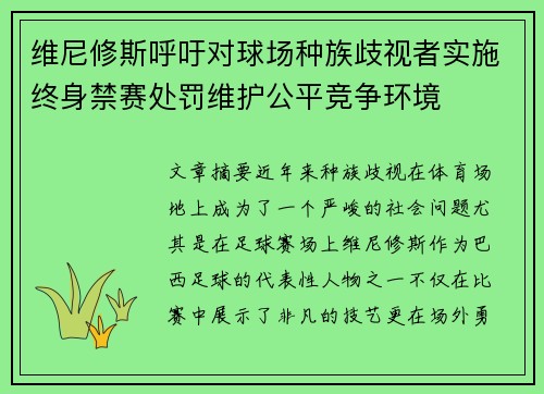 维尼修斯呼吁对球场种族歧视者实施终身禁赛处罚维护公平竞争环境