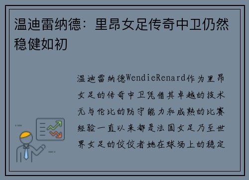 温迪雷纳德:里昂女足传奇中卫仍然稳健如初 温迪雷纳德:里昂女足传奇中卫仍然稳健如初